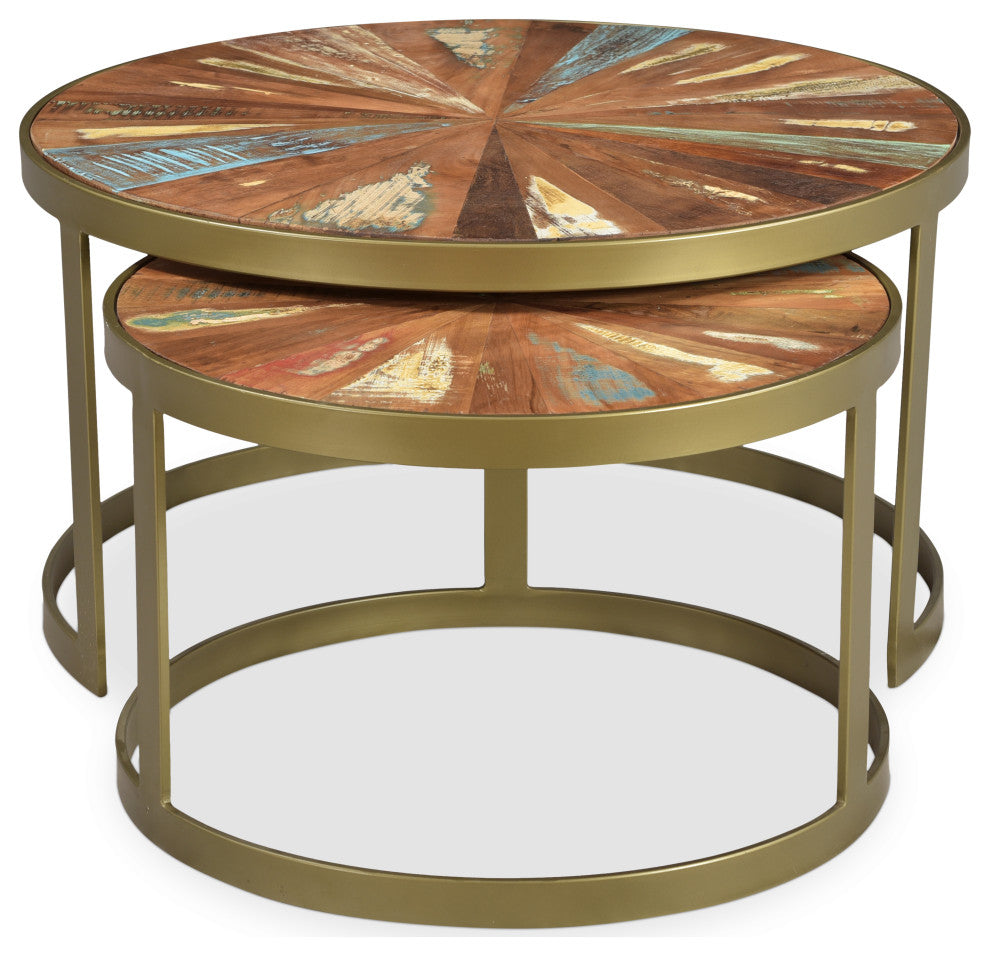 Delian Round coffee table with gold legs -set of 2