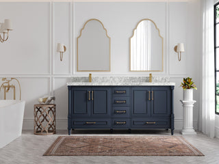 Aberdeen 72 Double Sink Bath Vanity in Hale Navy Blue  2" Carrara Marble