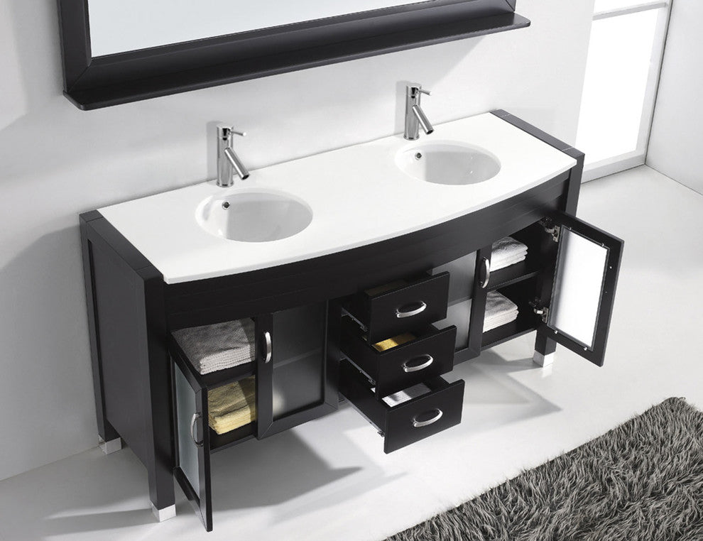 Ava 63" Double Bathroom Vanity Set, Espresso, Stone Countertop, Round