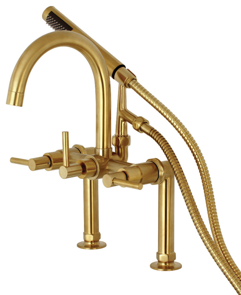 Aqua Vintage 7" Deck Mount Clawfoot Tub Faucet, Brushed Brass