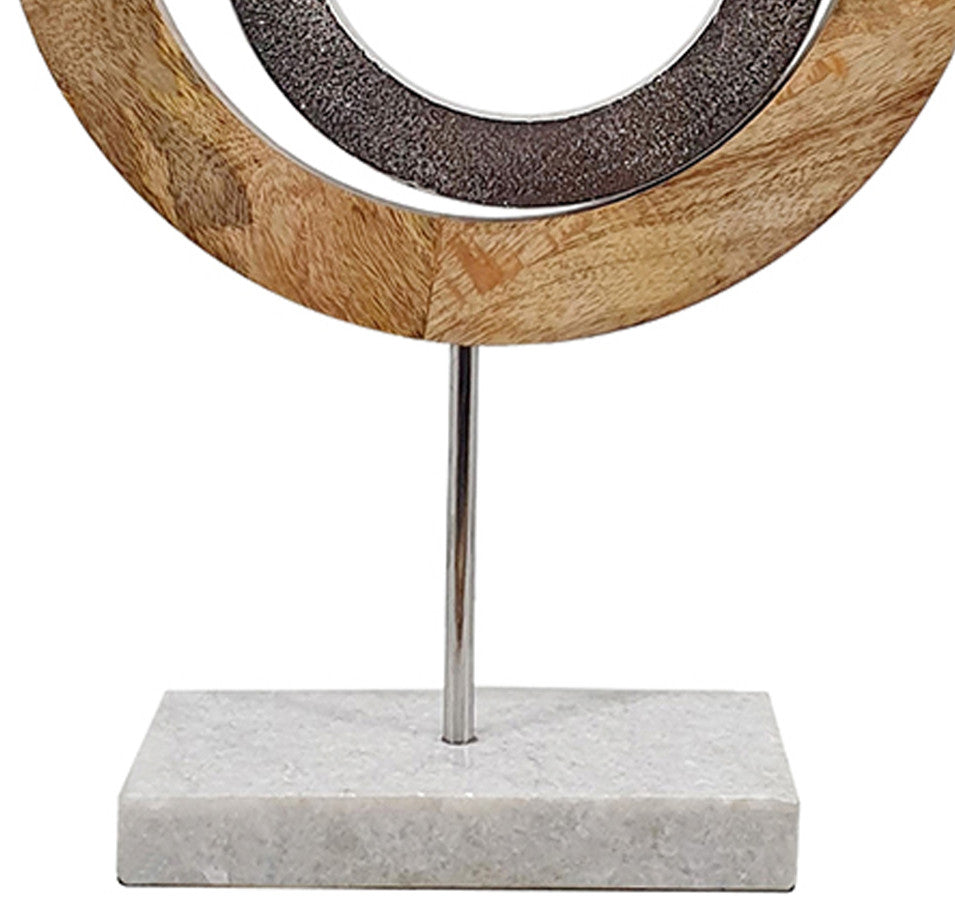 Benzara BM285571 Accent Decor, Concentric Rings, Mango Wood on a Marble Base