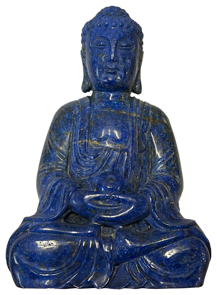 Oriental Blue Gem Stone Carved Sitting Meditation Buddha Statue Hws2553