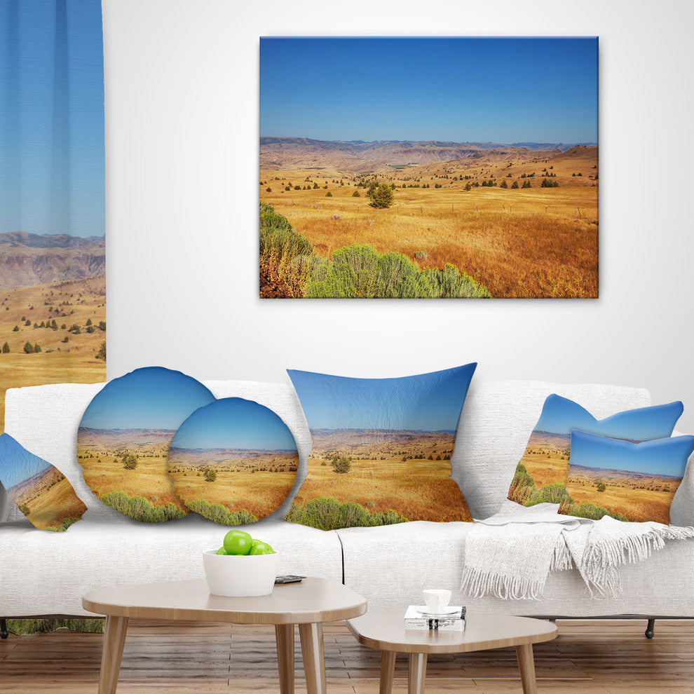 Prairie With Bright Blue Sky Landscape Printed Throw Pillow, 18"x18"
