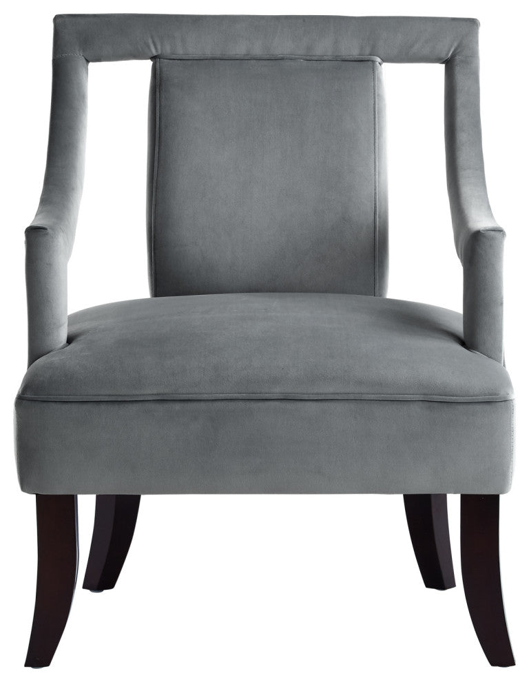Avery Velvet Swoop Arm Square Back Open Sides Accent Chair, Gray