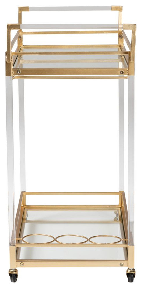 Savannah Contemporary Glam and Luxe Gold Metal and Glass Wine Cart