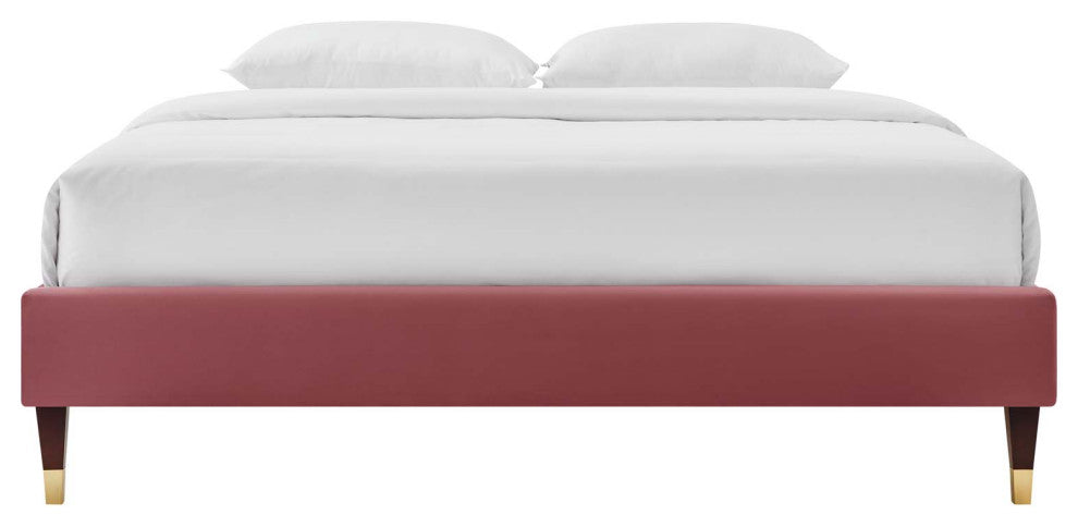 Platform Bed Frame, Queen Size, Velvet, Pink, Modern Contemporary, Bedroom