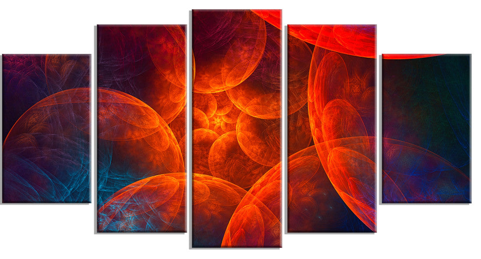 Biblical Sky with Red Clouds, Contemporary Wall Art Canvas, 60"x32", 5 Panels