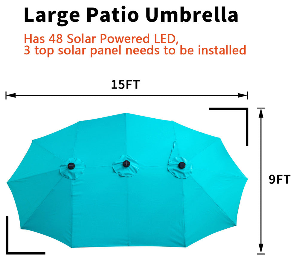 Ainfox 15 FT Double-Sided Patio Umbrella With Crank and Cross Base, Blue