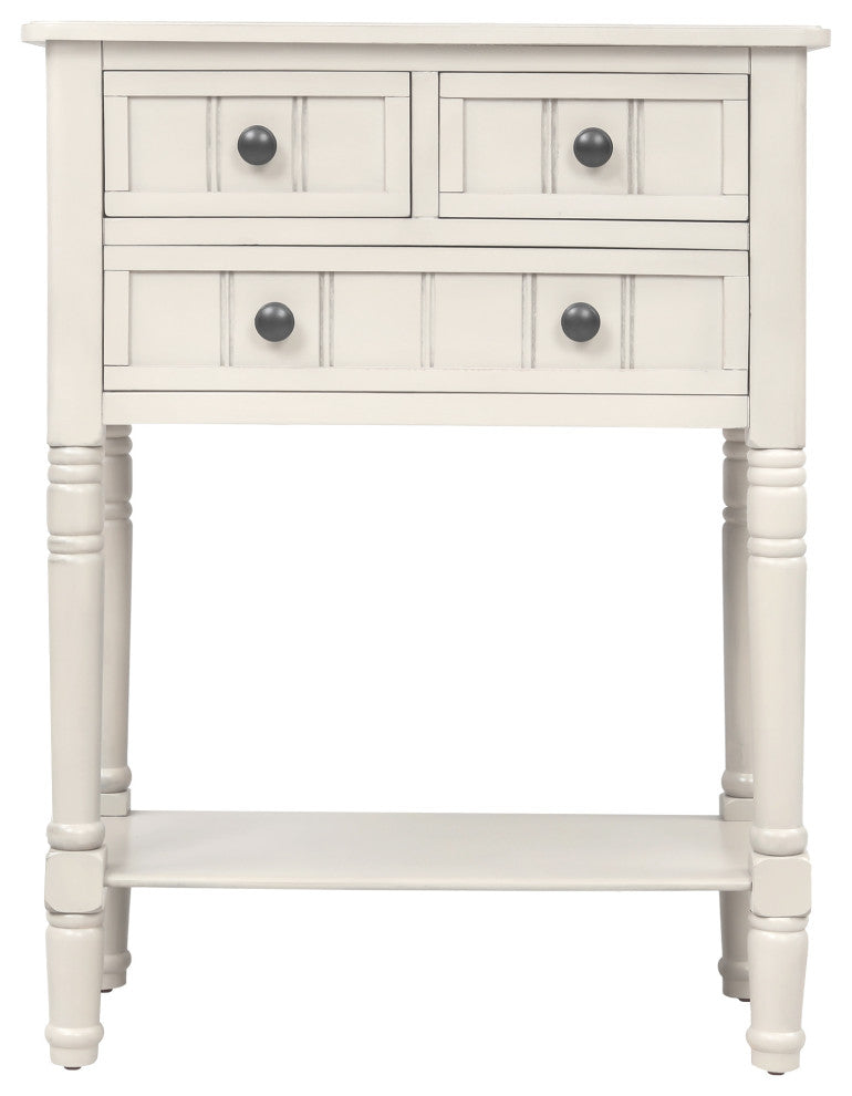 TATEUS Modern Narrow Console Table With Three Storage Drawers, Ivory White