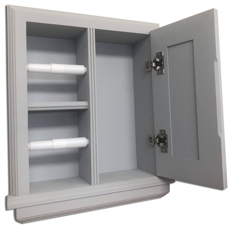 Hyacinth Wood Recessed Double Toilet Paper Holder With Cabinet 14x16.25, Primed Gray