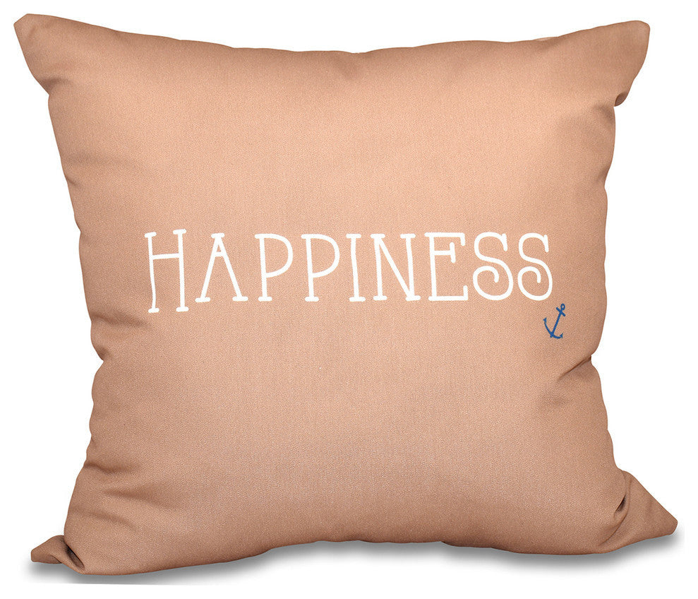 20"x20" Nautical Happiness, Word Print Pillow, Taupe