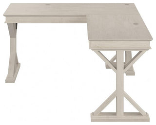 Bowery Hill 60W Farmhouse L Shaped Desk in Linen White Oak - Engineered Wood