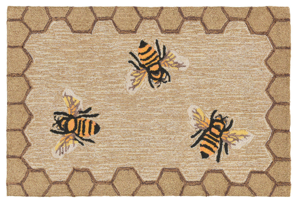 Frontporch Honeycomb Bee Indoor/Outdoor Rug Natural, Natural, 2'6x4'