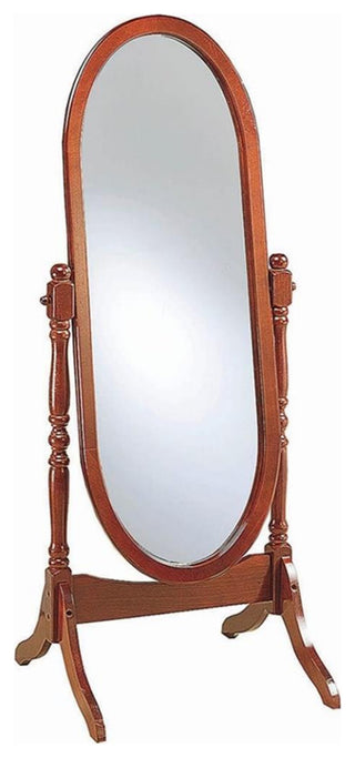 Catania Modern Oval Wood Cheval Mirror with Stand Turned Posts in Merlot