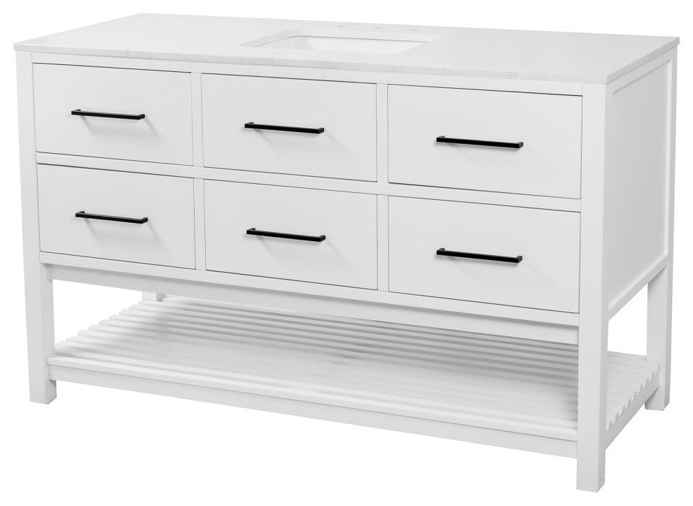 Hudson 60" Single Vanity, White, Engineered Marble