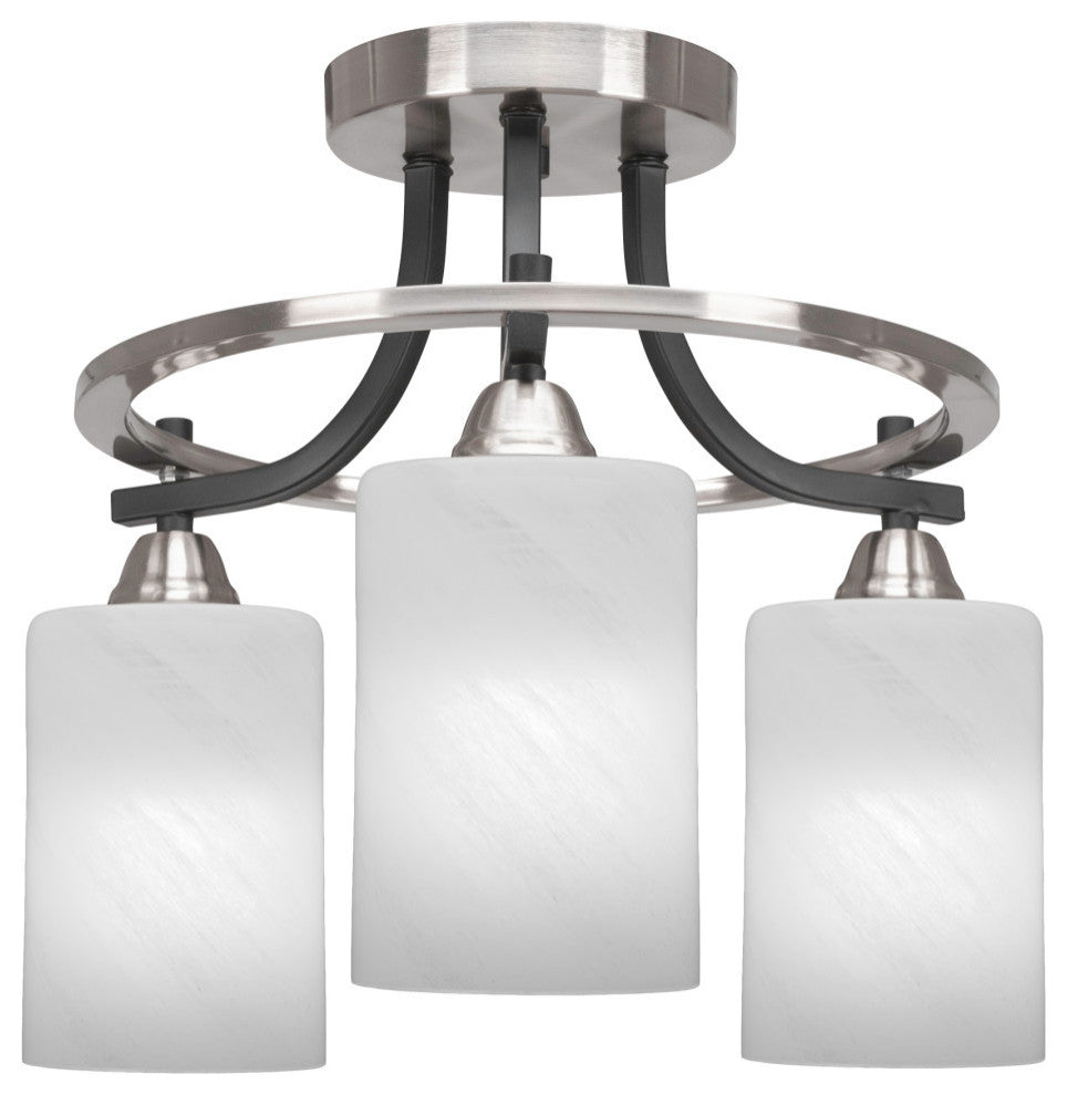Paramount 3-Light Semi-Flush, Matte Black & Brushed Nickel, 4" White Marble