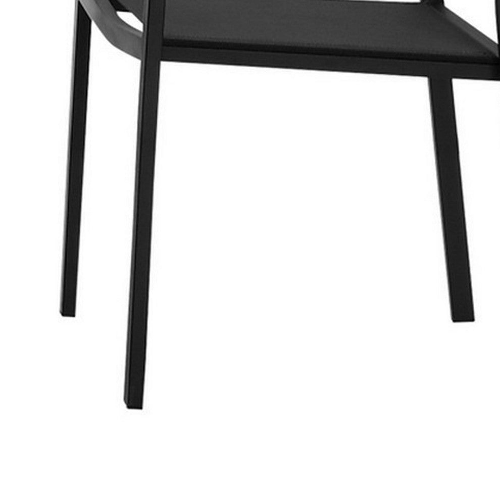 Benzara Fifi 7 Piece Dining Table Set, Black Metal Frames, Smooth Fabric