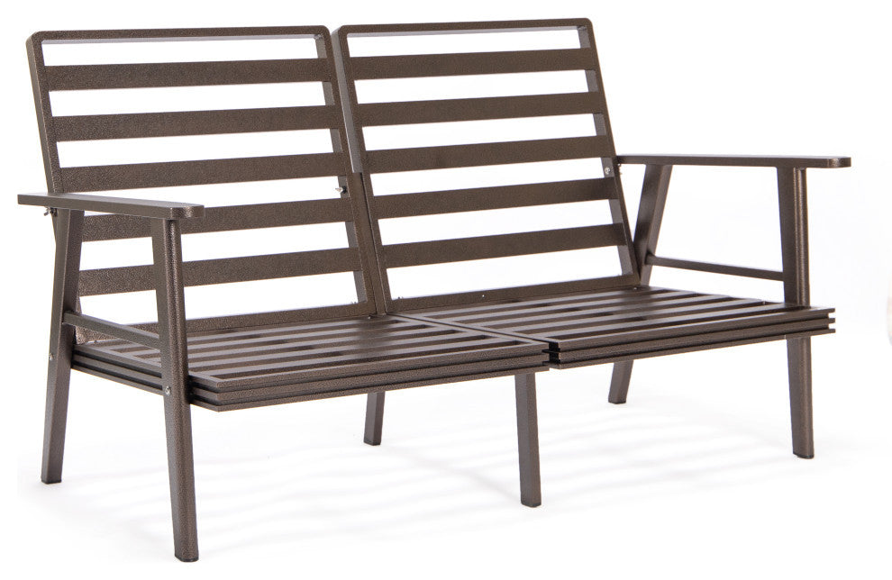 LeisureMod Walbrooke Patio Conversation Set With Fire Pit Table, Navy Blue