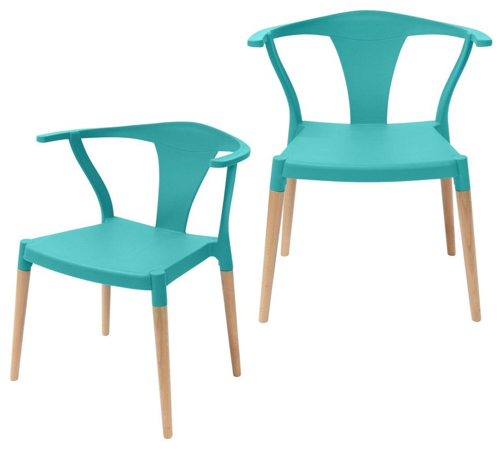 Icon Series Modern Dining Arm Chairs With Beech Wood Leg, Set of 2, Turquoise