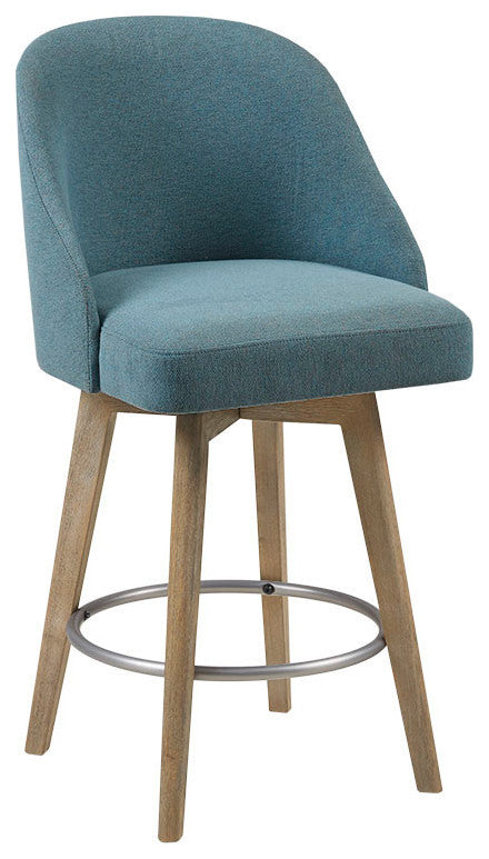 Madison Park Pearce Swivel Upholstered Counter Stool, Teal, 30" Bar Stool