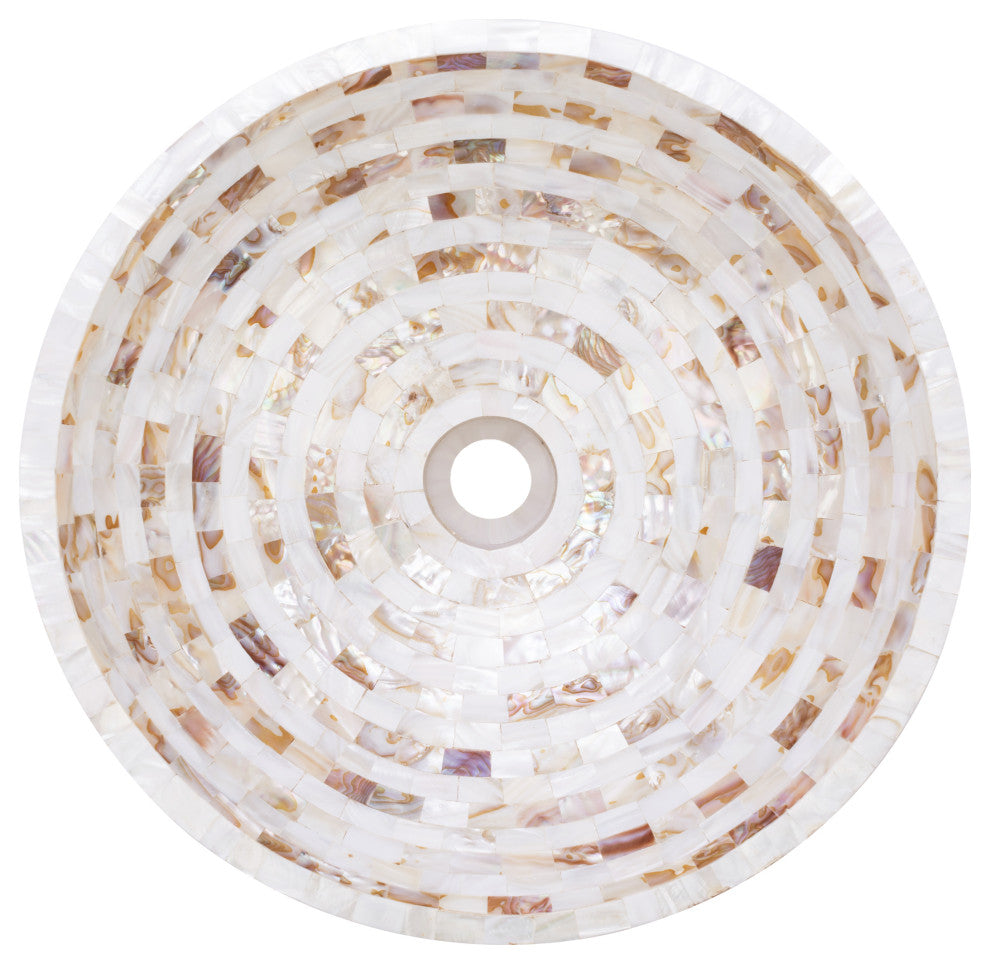 Mother of Pearl Seashell Vessel Sink Gold and White Cube Bands Inlay