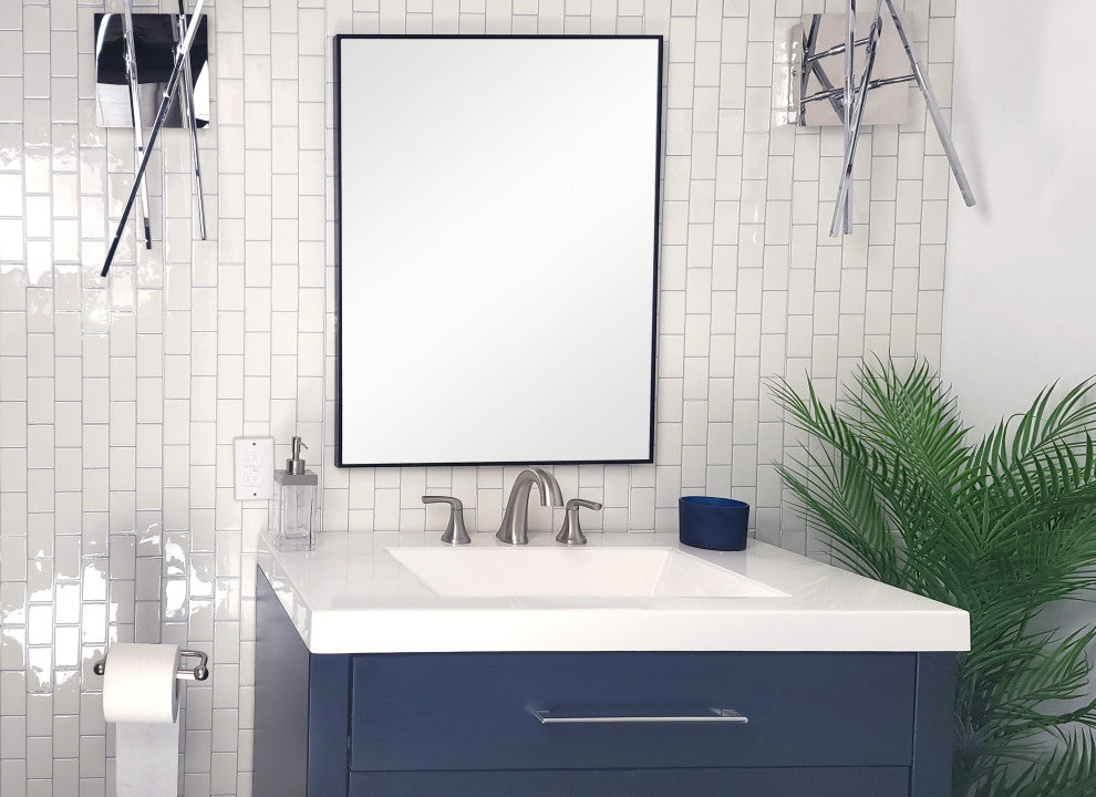 Venta 24 in. x 32 in. Modern Black Framed Wall Mirror with Dual Mounting Bracket