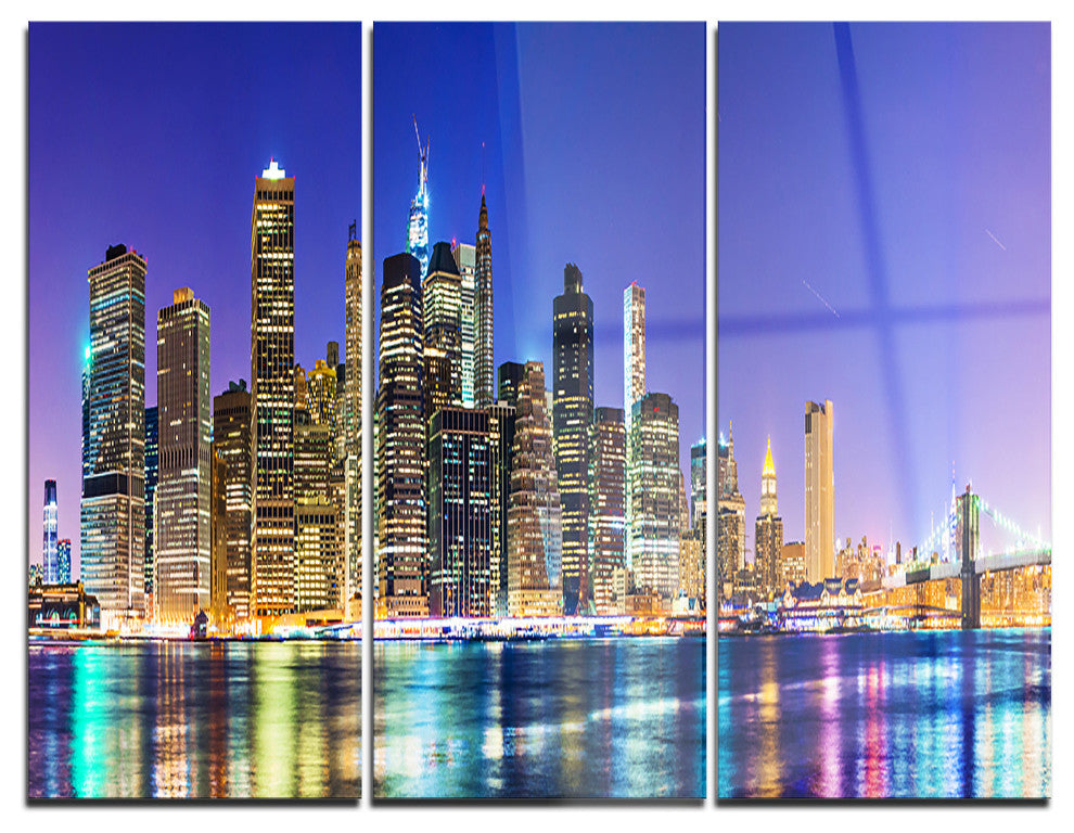 "New York Cityscape Panorama" Photo Metal Wall Art, 3 Panels, 36"x28"