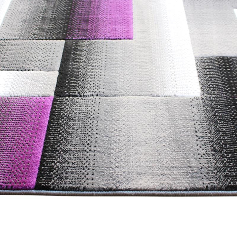 Elio Collection Color Blocked Area Rug, Purple, 5' X 7'