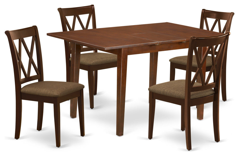 5Pc Dining Set, Rectangle Table, Butterfly Leaf, Linen White