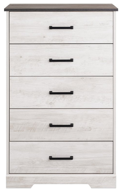 Rustic Ridge Washed White 5 Drawer 18.5D x 27.5W x 43.5H Dresser