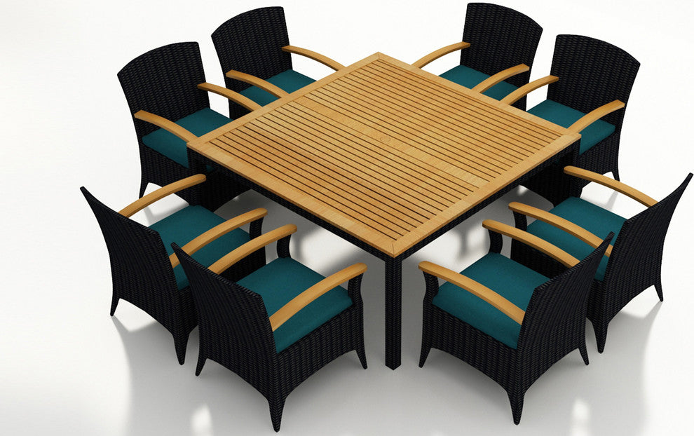 Arbor 9 Piece Arm Square Dining Set, Spectrum Peacock