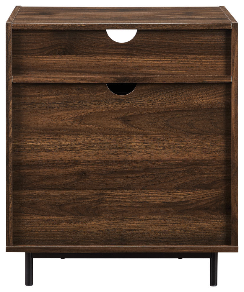 22" Curved Open Top 2 Drawer End Table With USB, Dark Walnut