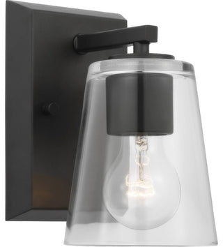 Vertex Collection One-Light Matte Black Clear Glass Contemporary Bath Light