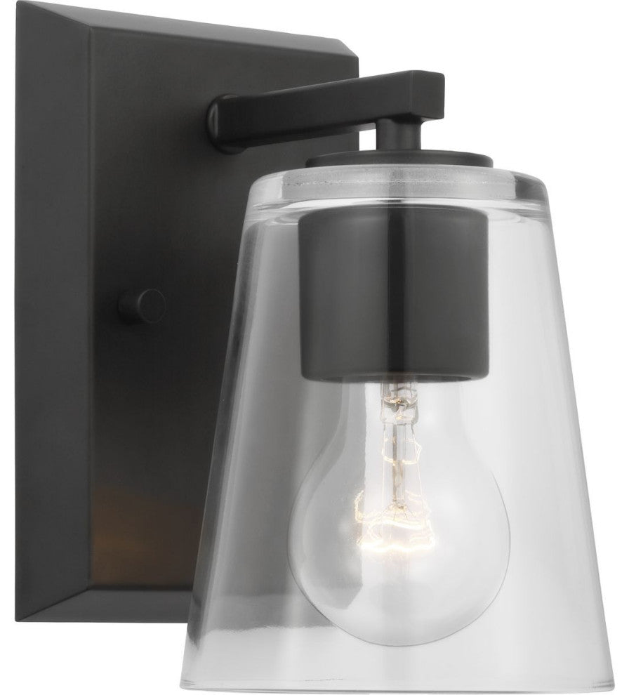 Vertex Collection One-Light Matte Black Clear Glass Contemporary Bath Light