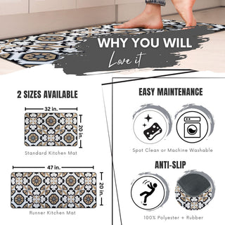 Carmen Printed Kitchen Mat White and Beige Tile Design 32" x 20"