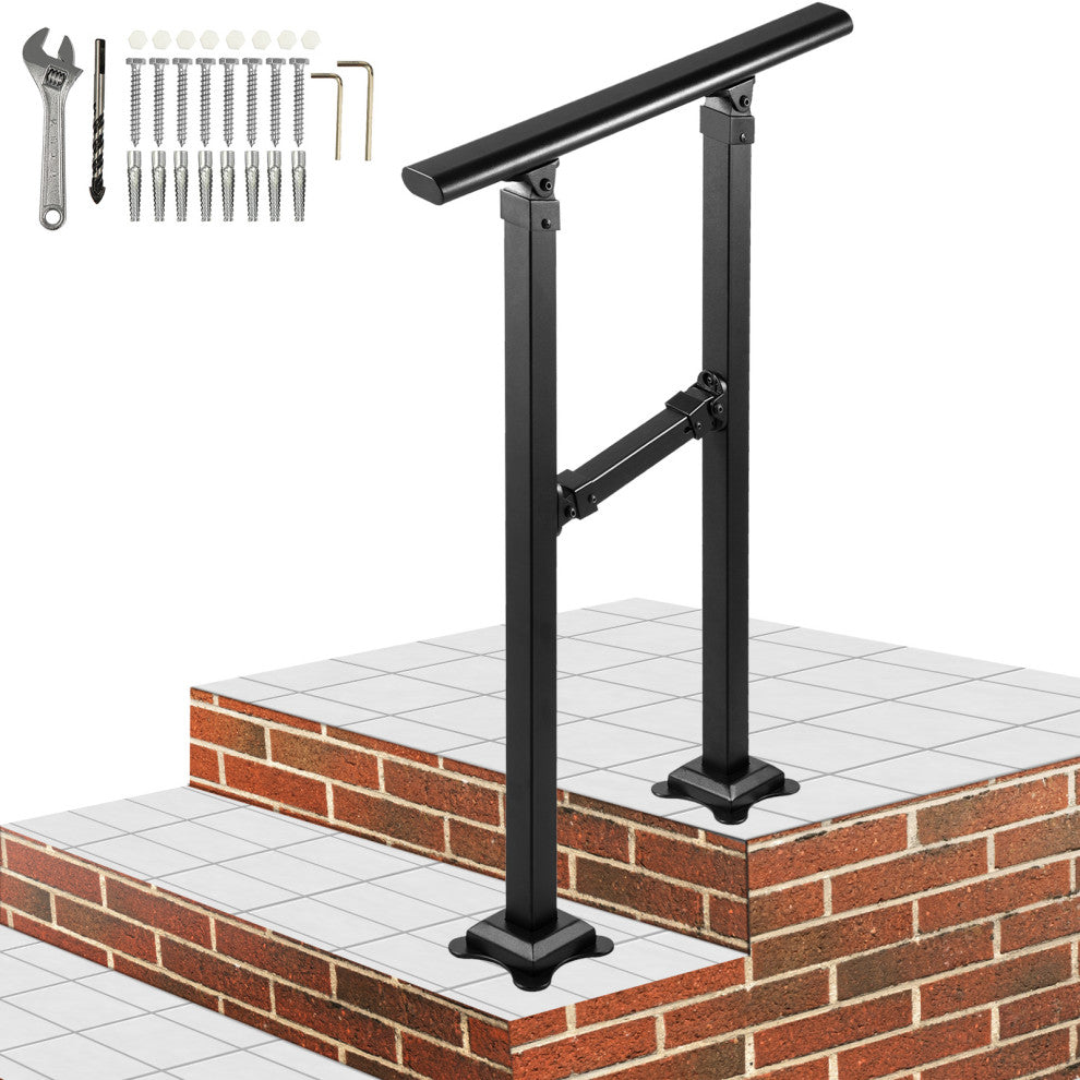 VEVOR Outdoor Stair Railing Transitional Wrought Iron Handrail, 7.9 Inch, 1 Step