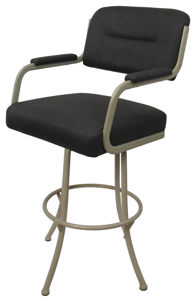 Swivel Counter Metal Bar Stool, Grey Vinyl - Beige, 26"