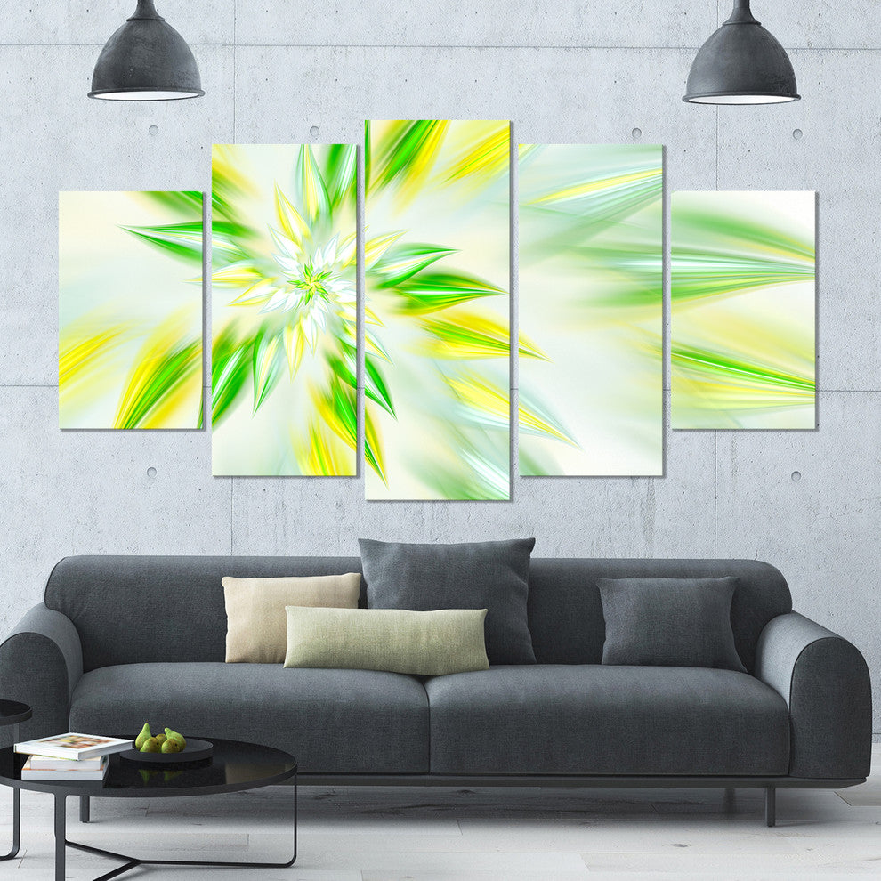 Light Green Fractal Spiral Flower, Abstract Canvas Art Print, 60"x32", 5 Panels