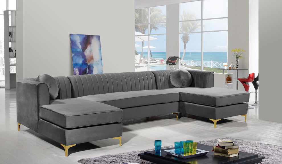 Graham Velvet 3pc. Sectional, Gray