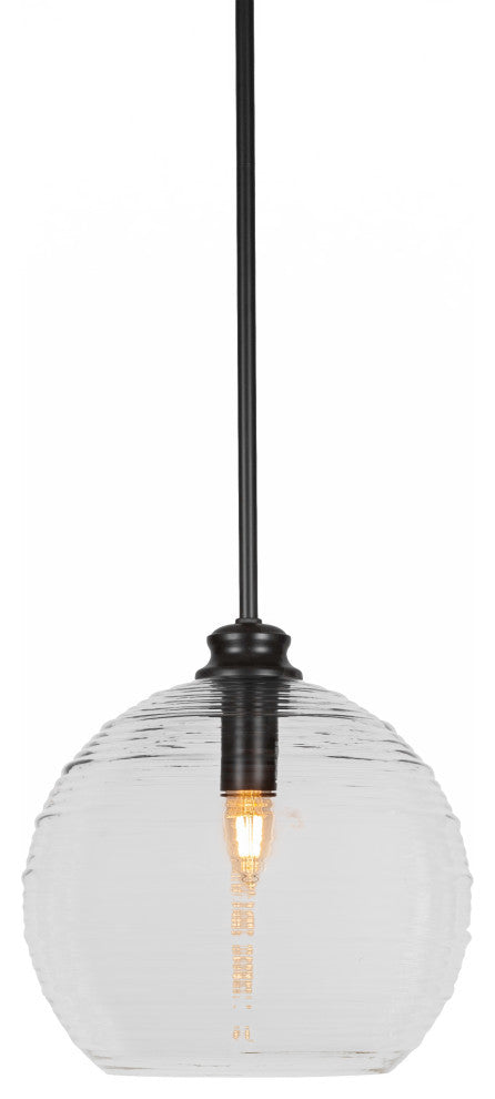 Malena 1-Light Stem Hung Pendant, Matte Black/Clear Ribbed