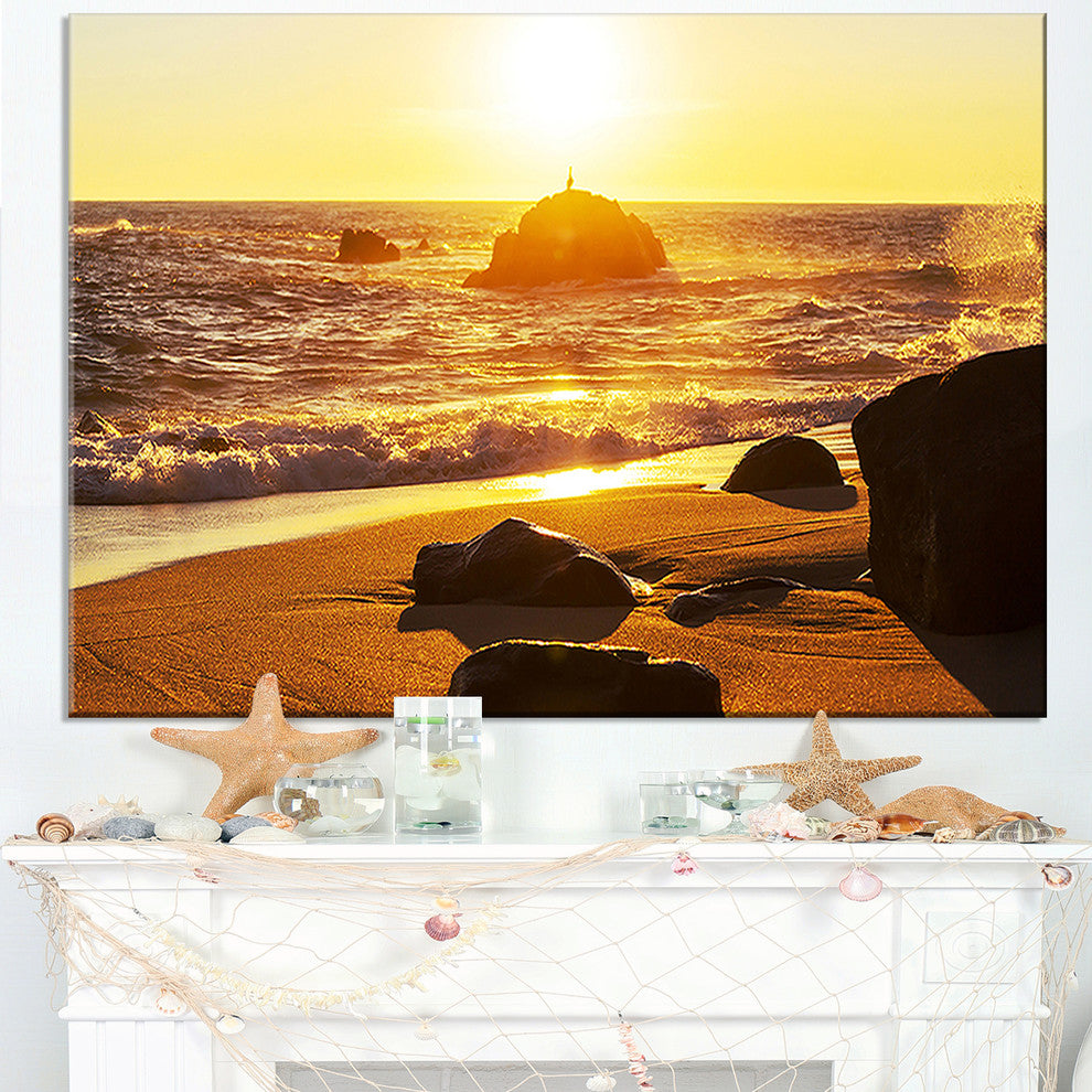 "Glowing Waters of Seashore" Modern Beach Canvas Art Print, 32"x16"