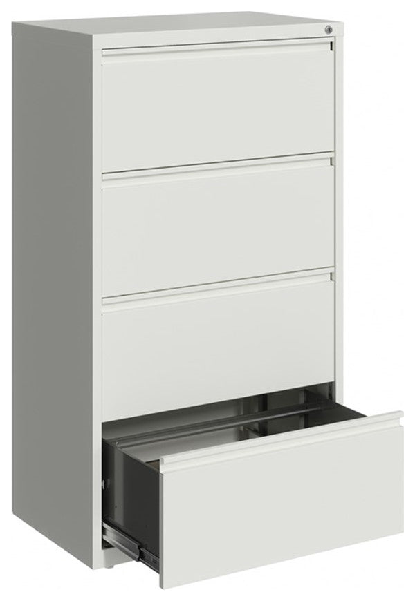 UrbanPro 30" 4-Drawer Modern Metal Lateral File Cabinet in White