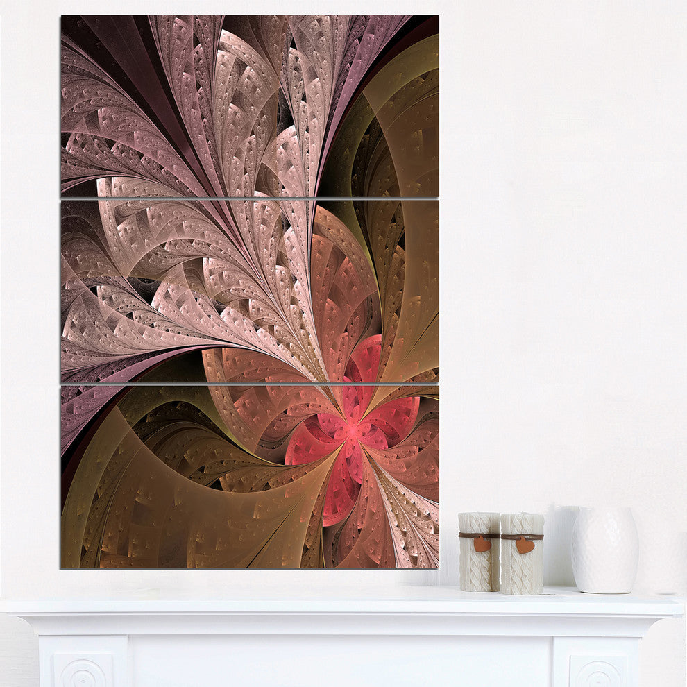 "Beautiful Fractal Flower in Beige" Metal Wall Art, 3 Panels, 28"x36"