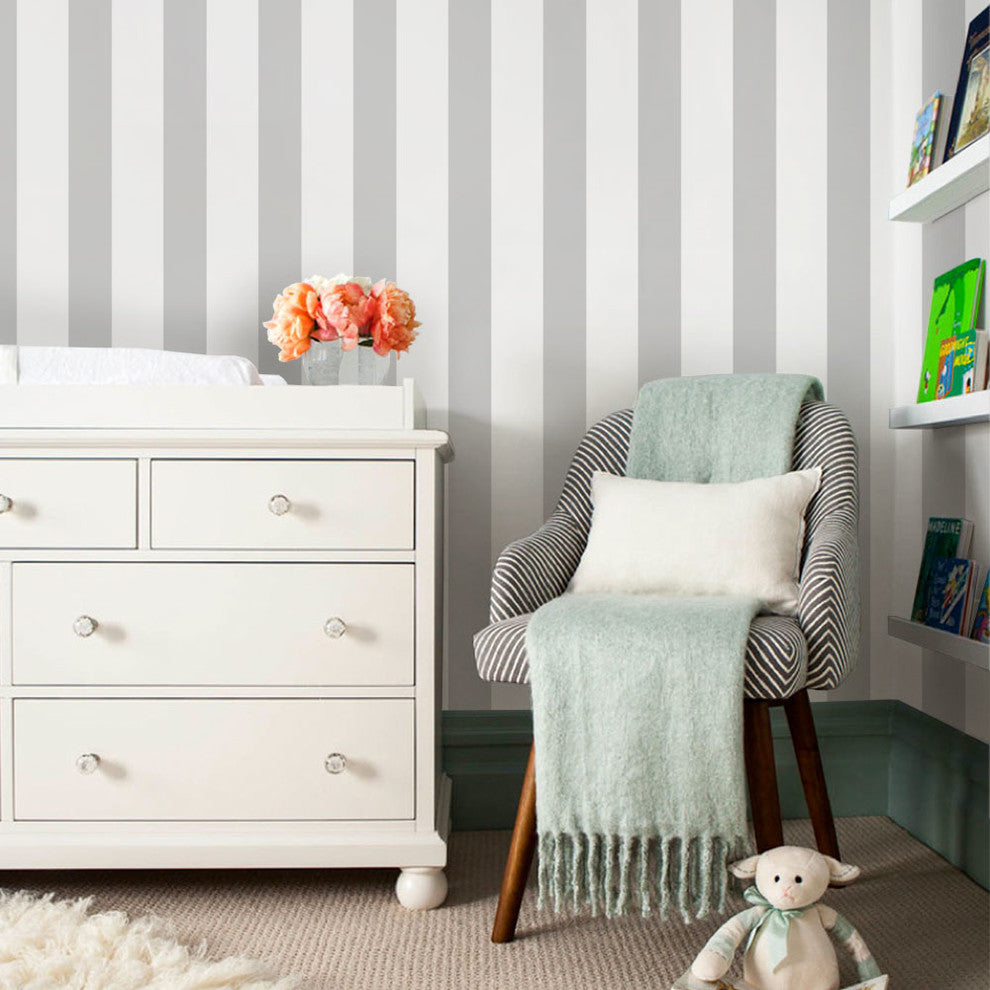 Vertical Stripe Peel and Stick Vinyl Wallpaper, Gray, 24"w X 60"h