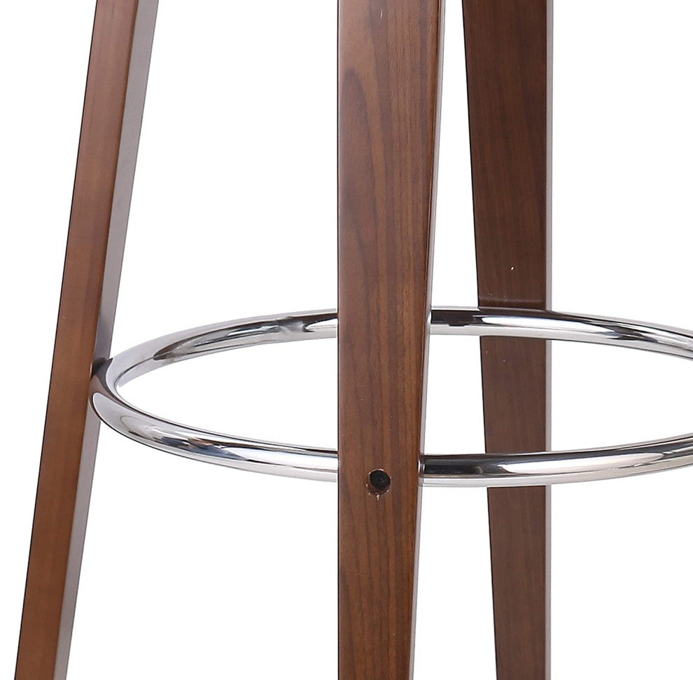 Midcentury Bar Stool, Curved Bentwood Frame and Faux Leather Seat, Cognac Brown