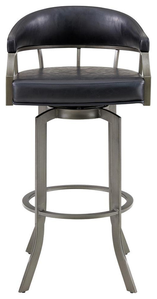 Pharaoh Swivel 26 Mineral Finish and Black Faux Leather Bar Stool