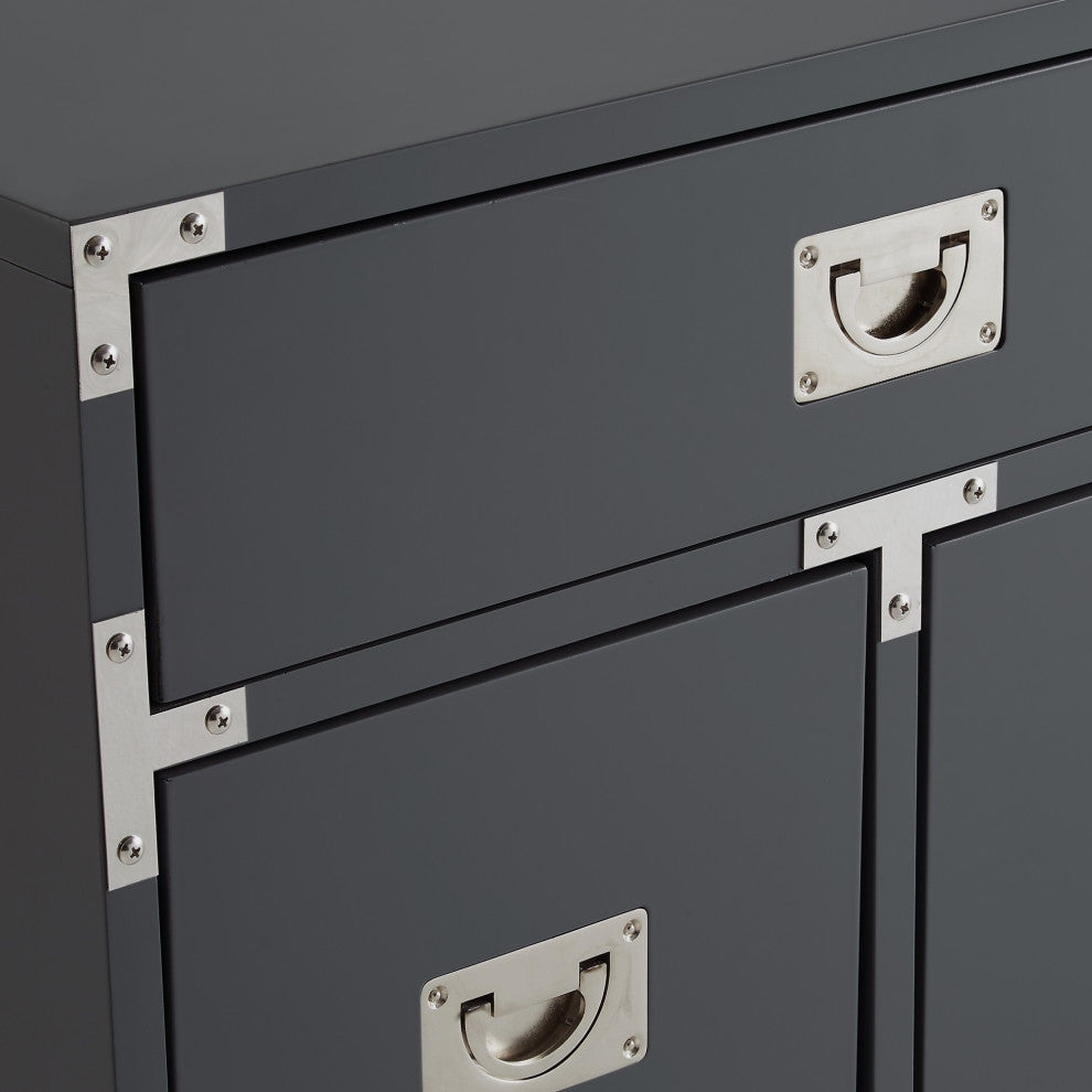 Monica Modern Lacquer Finish Chrome Metal Leg Side Table, Dark Grey