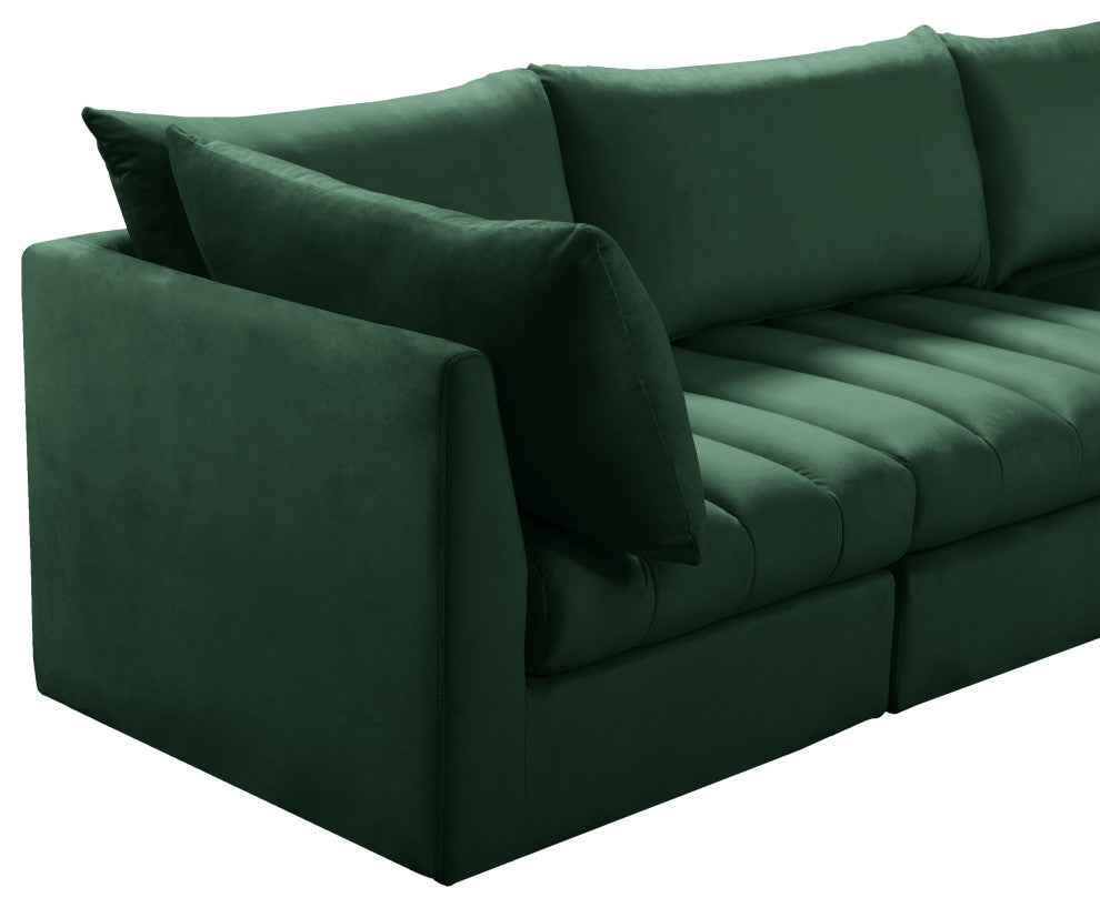 Jacob Velvet Upholstered 5-Piece L-Shaped Modular Sectional, Green