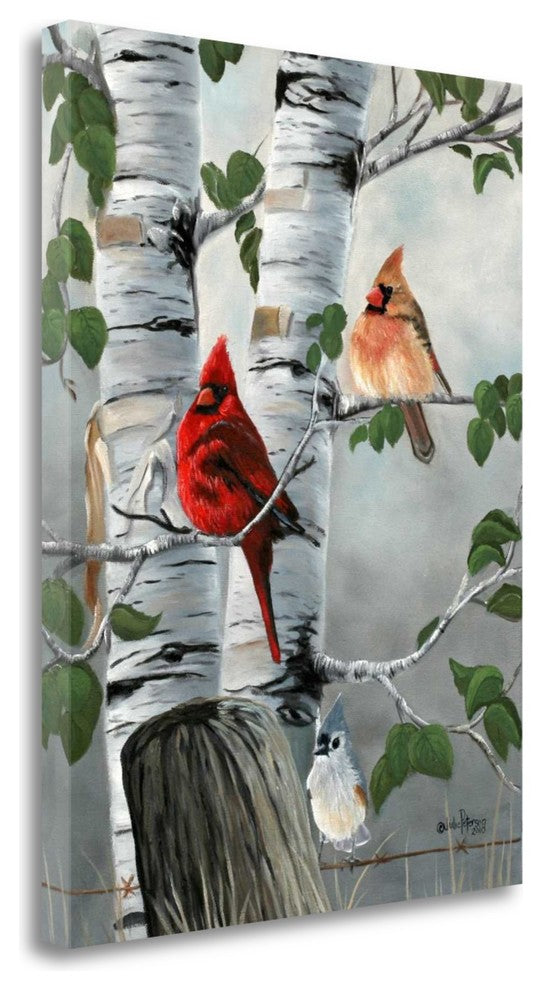 "Cardinals And Titmouse" By Julie Peterson, Giclee Print on Gallery Wrap Canvas