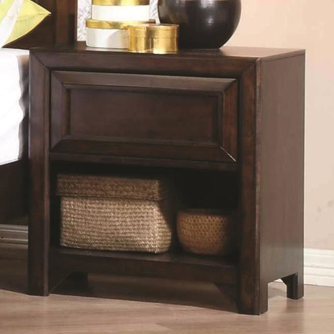 Wooden Nightstand With One Drawer and Storage, Maple Oak